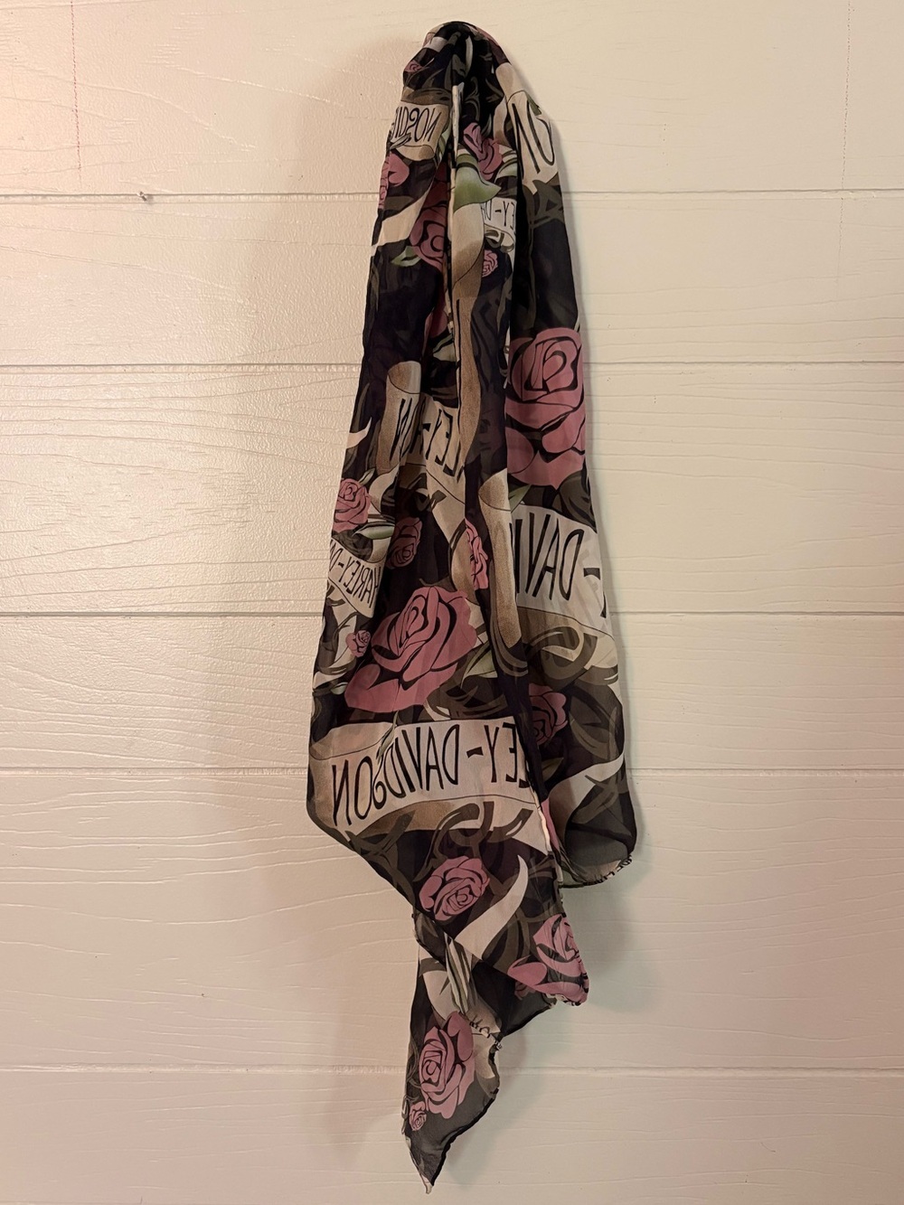 Harley Davidson Silk Rose Logo Print Scarf Pink Black & Cream Biker Moto Rocker